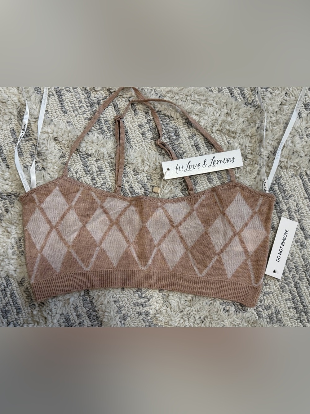 For Love & Lemons Beige and Tan Argyle Bralette